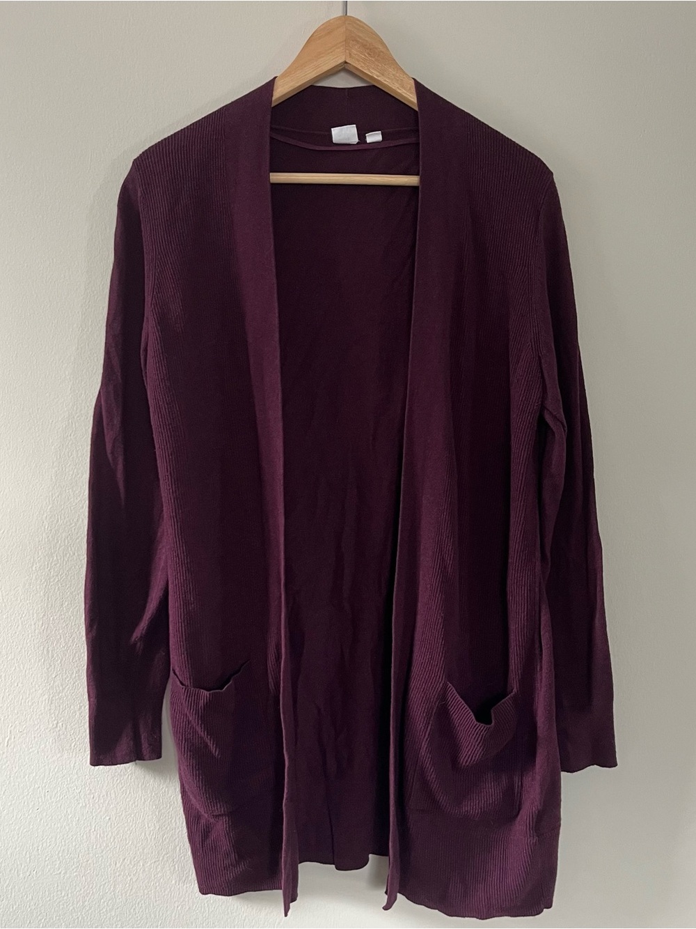 GAP Open-Front Cardigan Sweater in Plum